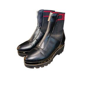 DKNY Boots Womens  Black Jimmie Pointed Toe Faux Leather Knit Ankle Shoes Punk